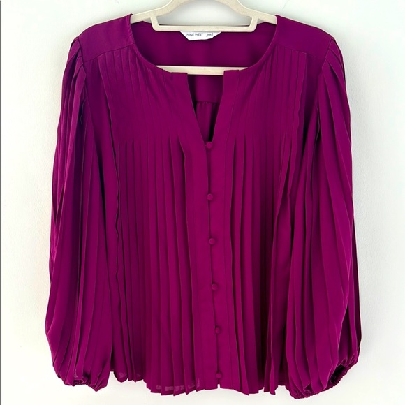Nine West Pleated Pink/Purple Pleated Blouse Size L - Picture 1 of 7